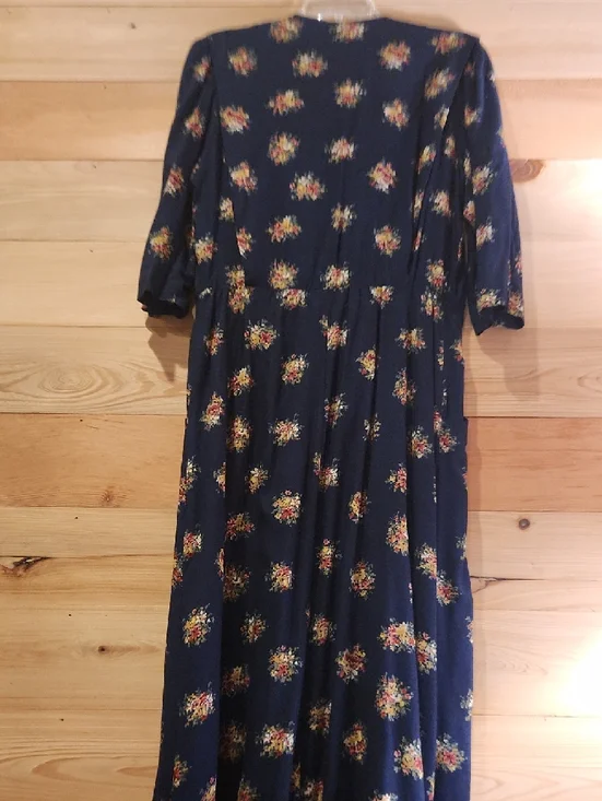 Vintage R.J. Stevens By Carol Escritor Navy Floral V-Neck Midi Dress - Picture 5 of 5